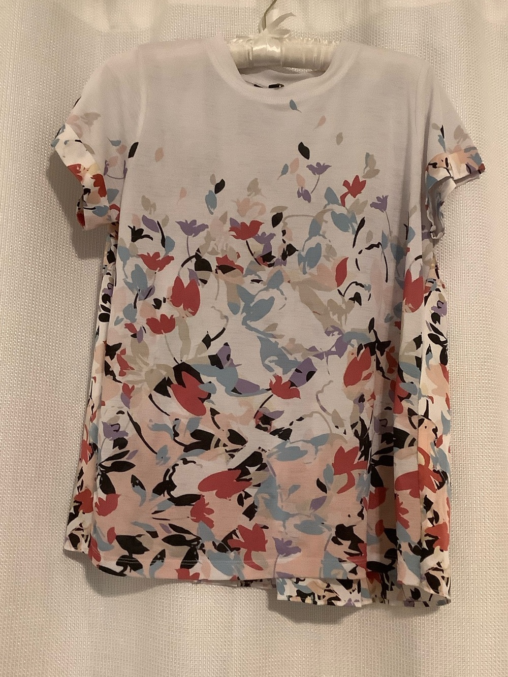 Donna Karan White Tee with Multicolor Floral Pattern